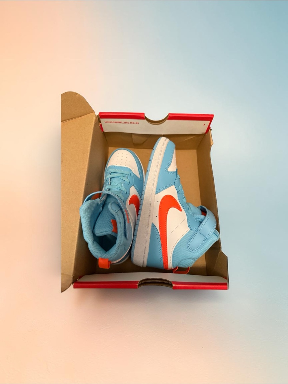 Nike Kids High-Top Sneakers in Sky Blue, White and Orange